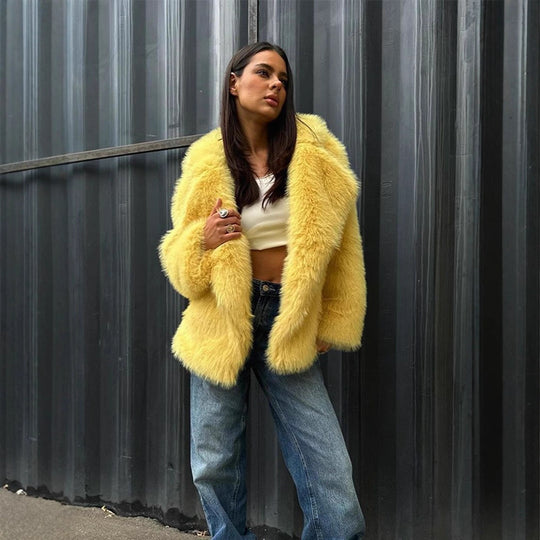 Damen Kuscheliger Oversize Kunstfellmantel R&B