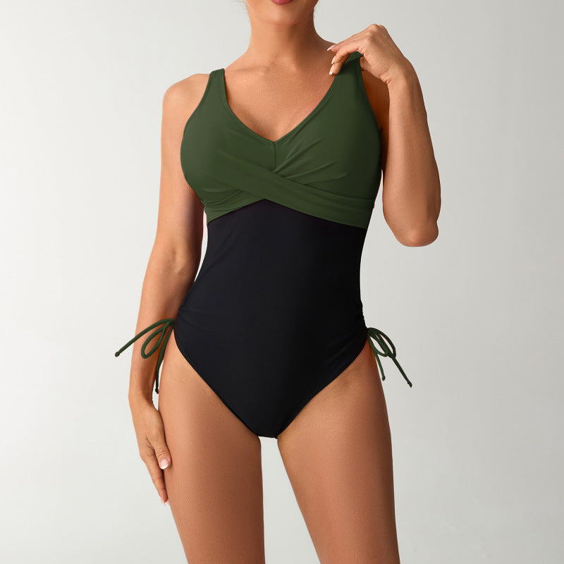 Damen Einteiler Badeanzug mit modischem Wickel-Design und verstellbaren Trägern R&B