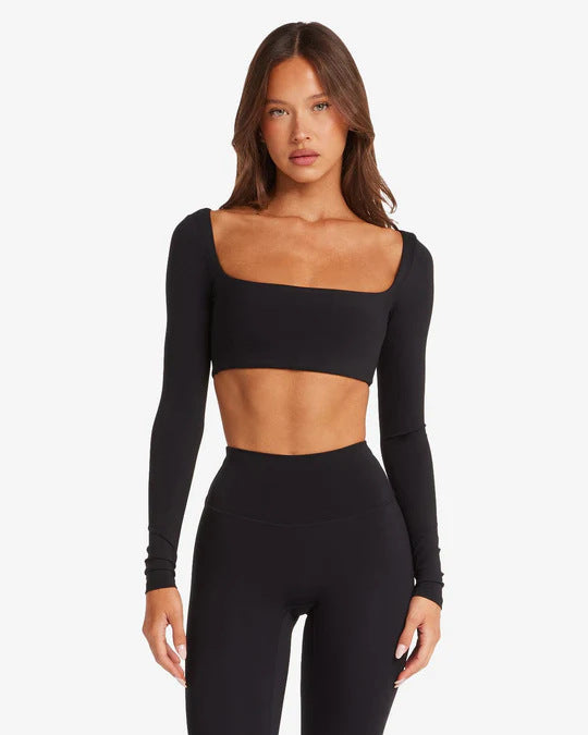 Damen Sportliches Langarm Crop-Top R&B
