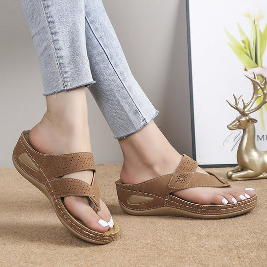 Damen Zehentrenner-Sandalen mit anatomischer Fußbettung und elastischem Riemendesign R&B