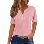 Damen Komfortables Kurzarmshirt mit Knopfdetails R&B