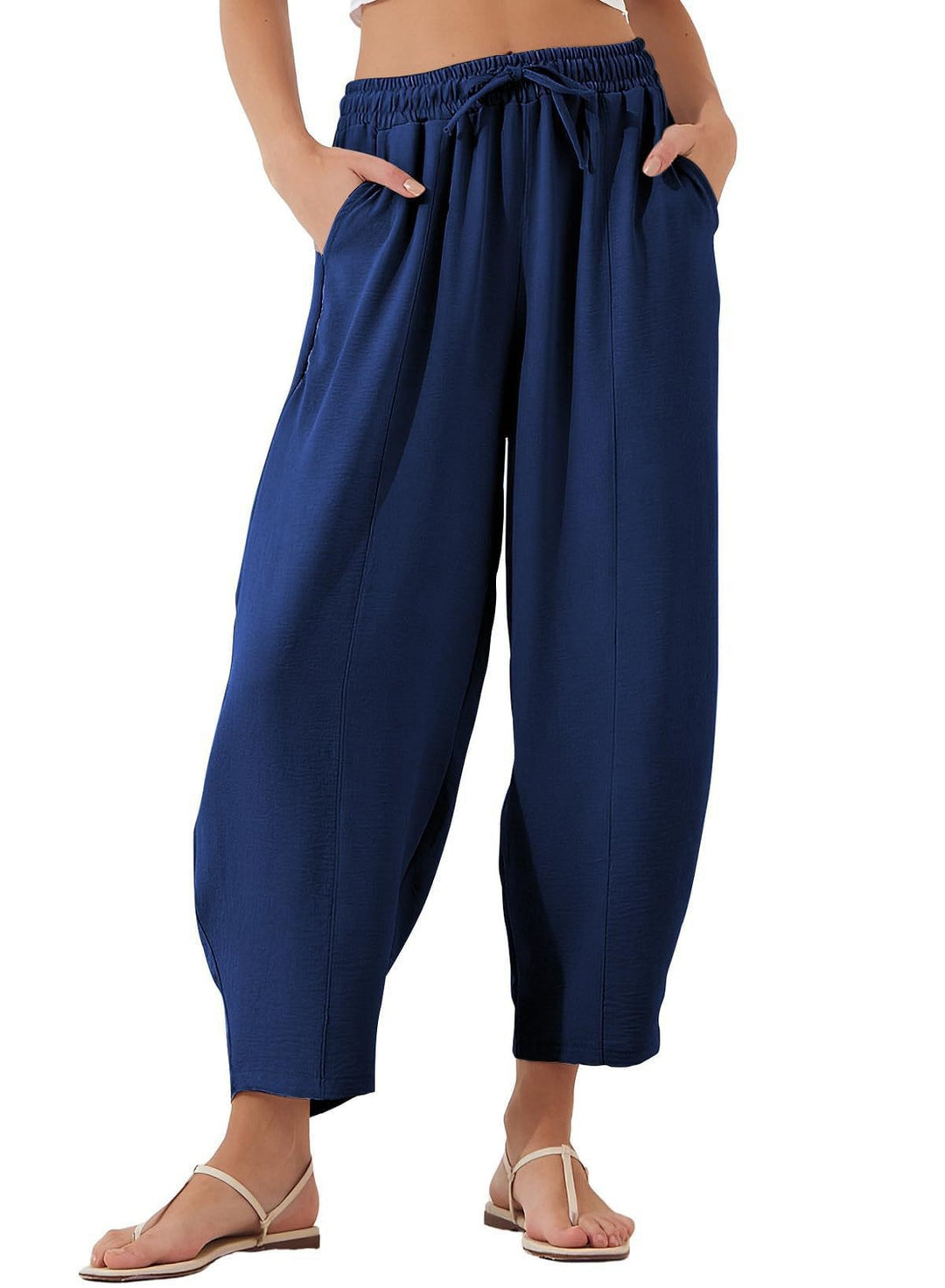 Damen Bequeme, weit geschnittene Sommerhose mit elastischem Bund und seitlichen Taschen R&B