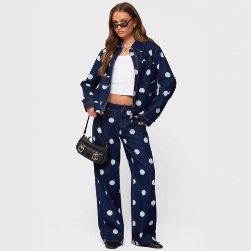 Damen Polka-Dot Denim-Set mit lässiger Schnittführung und angesagten Details R&B