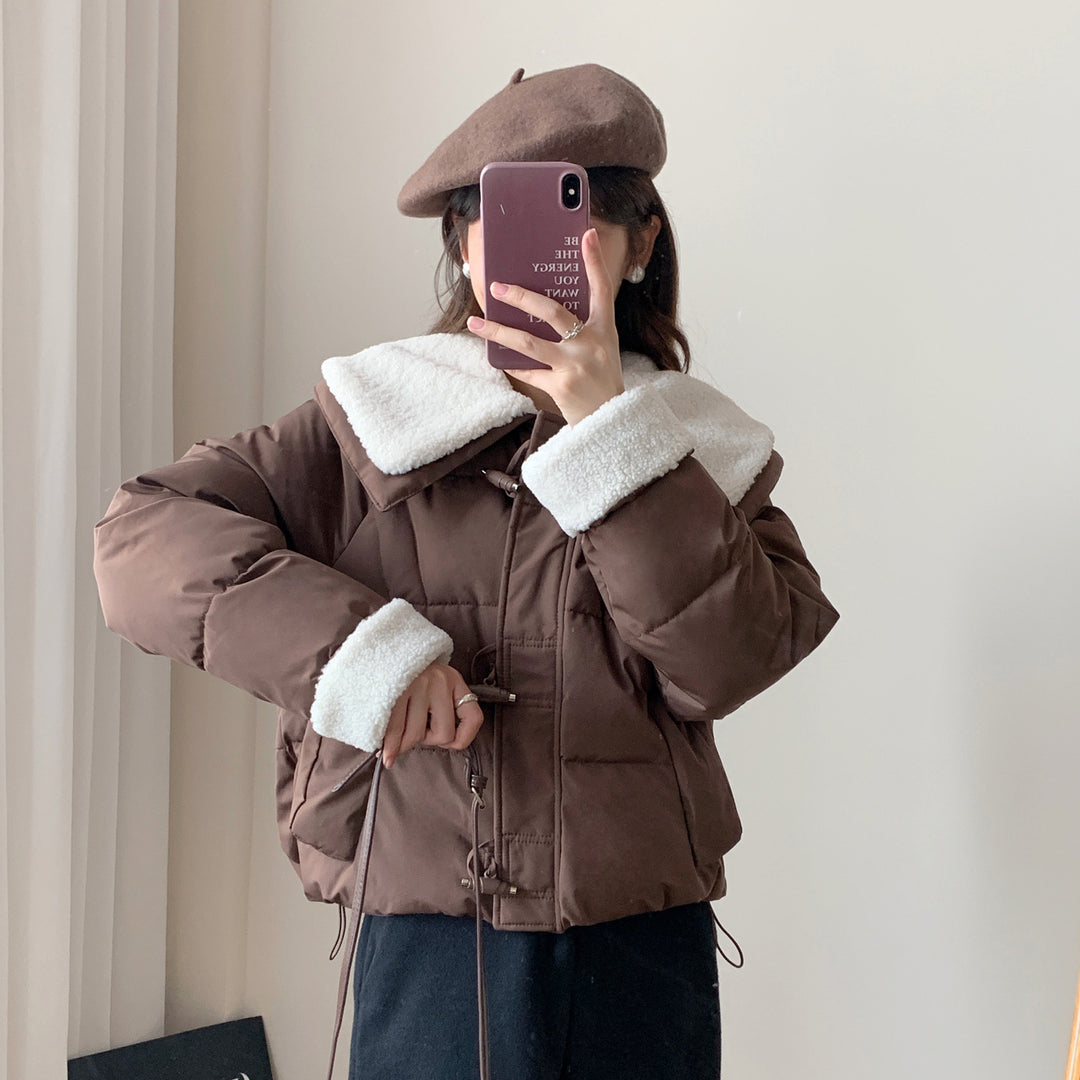 Damen Kuschelige Daunenjacke mit abnehmbarem Teddykragen R&B