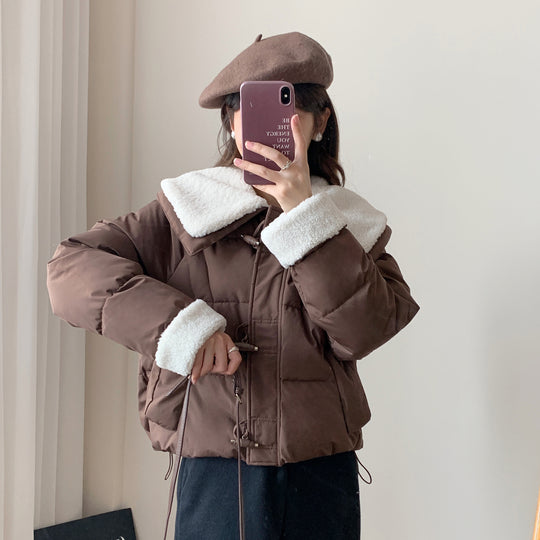 Damen Kuschelige Daunenjacke mit abnehmbarem Teddykragen R&B