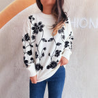 Damen lässiger Pullover mit floralem Stickdesign und modernem Schnitt R&B
