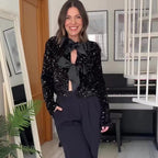 Damen Elegante Jacke mit Paillettenbesatz und Schleifen-Detail R&B