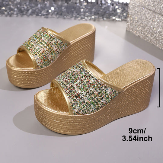 Damen Plateau-Pantoletten mit modischem Glitzerdetail und komfortablem Fußbett R&B
