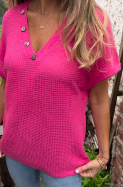 Damen lässiger V-Ausschnitt Pullover mit Knöpfen R&B