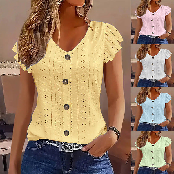 Damen Bluse mit Rüschendetails und Knopfverschluss