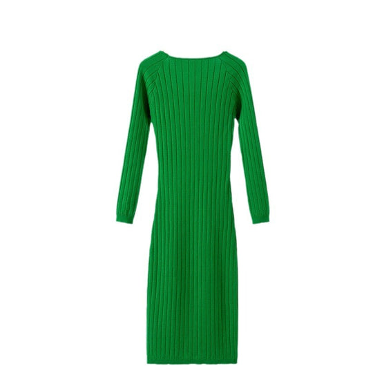 Damen Langarm-Strickkleid mit Quadratausschnitt und Rippstruktur R&B