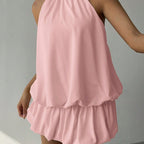 Damen sommerliches Minikleid mit haltem Kragen und asymmetrischem Design R&B