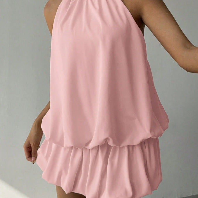 Damen sommerliches Minikleid mit haltem Kragen und asymmetrischem Design R&B