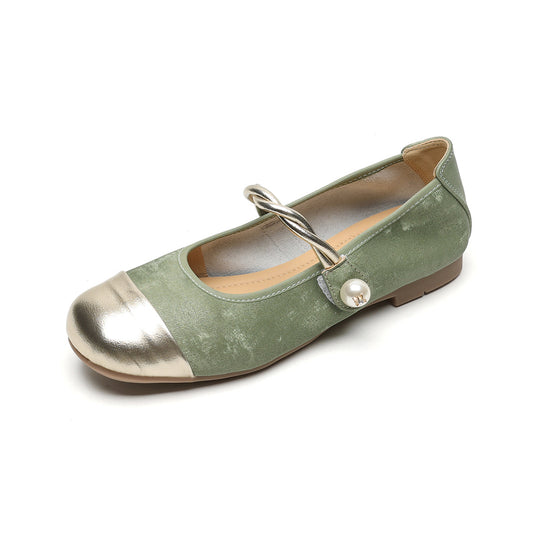 Damen Ballerinas mit elegantem Riemen und modischem Perlenschmuck R&B