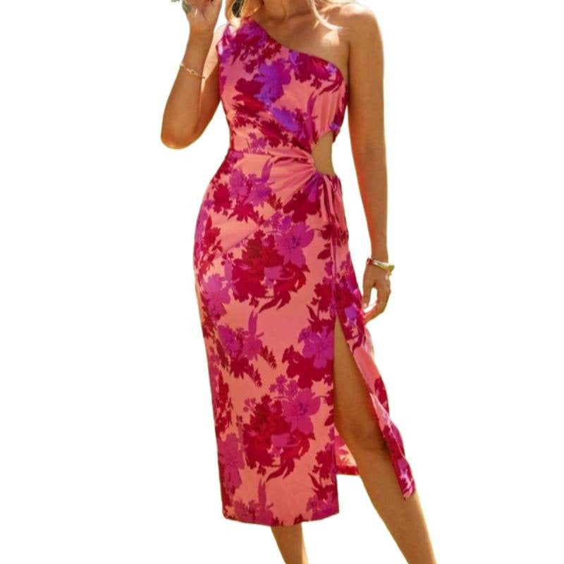 Damen Midikleid mit asymmetrischem Schnitt und Chevron-Muster R&B
