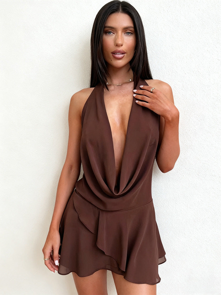 Damen Elegantes und luftiges Etuikleid mit tiefem Ausschnitt EB