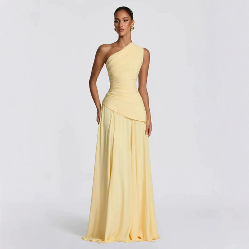 Damen Elegantes One-Shoulder Maxikleid mit fließenden Drapierungen R&B