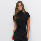 Damen Cropped Oberteil mit hochgeschlossenem Kragen und voluminösen Ärmeln R&B