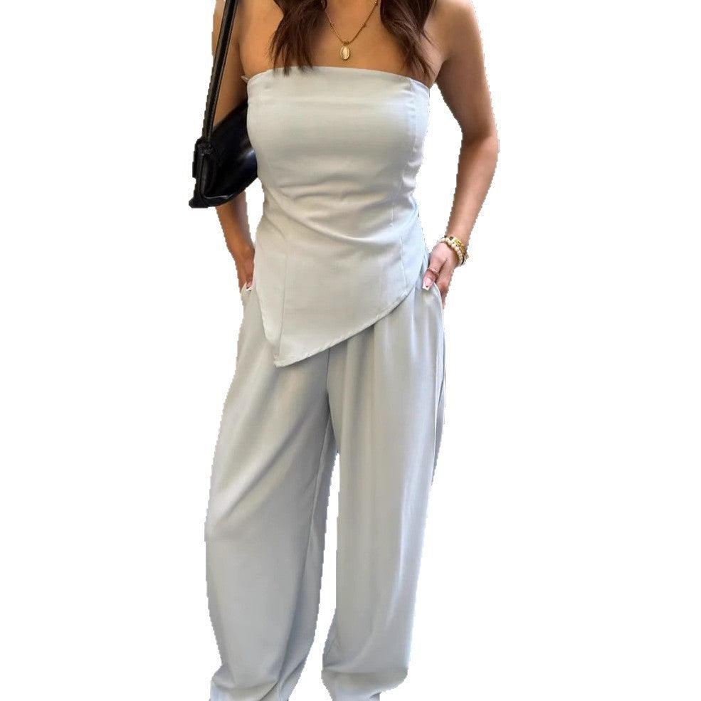 Damen elegantes Jumpsuit mit trägerloser Silhouette und asymmetrischem Design R&B