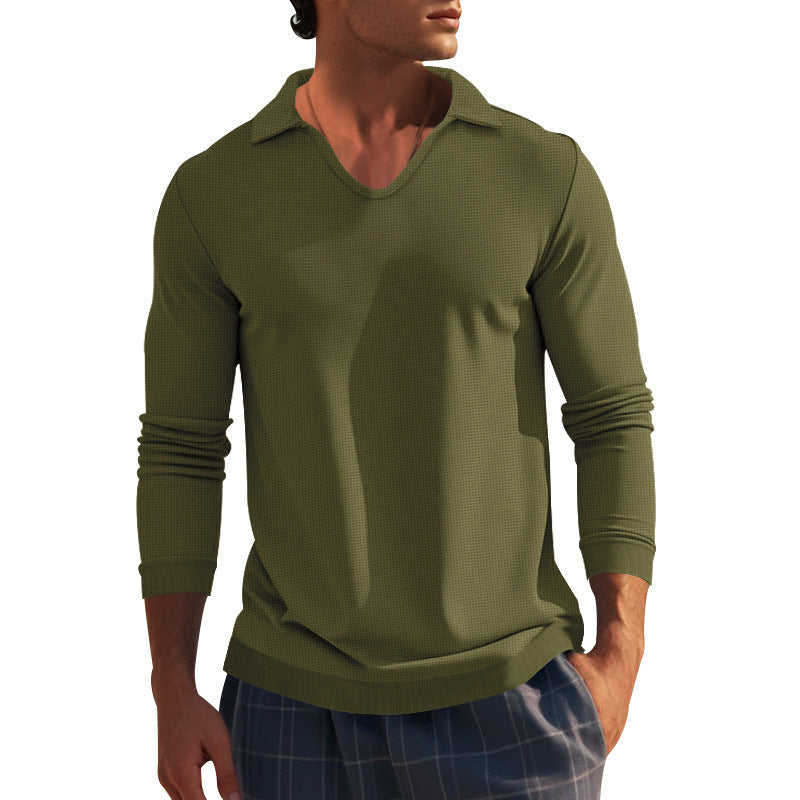 Herren Langarm-Shirt mit modernem V-Ausschnitt und strukturiertem Design R&B