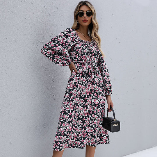 Damen Maxikleid mit floralen Raffungen und schmalem Taillengürtel R&B