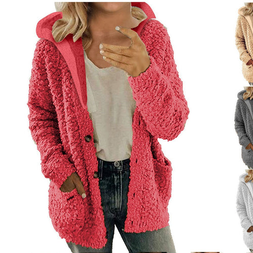 Damen kuschelige Fleecejacke mit Kapuze und praktischen Taschen R&B