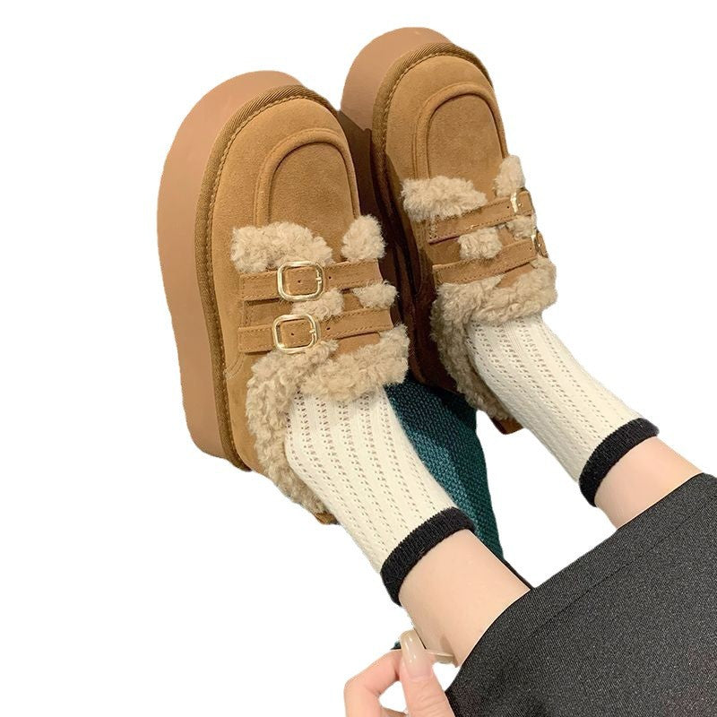 Damen Plüsch Sneaker mit breiten Riemen und dämpfender Sohle