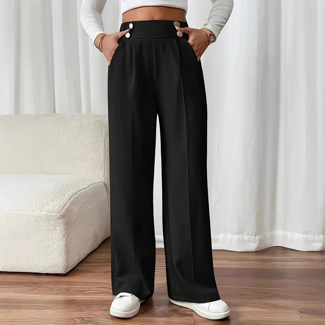 Damen Weit geschnittene Plissee-Hose mit elastischem Bund und praktischen Taschen R&B