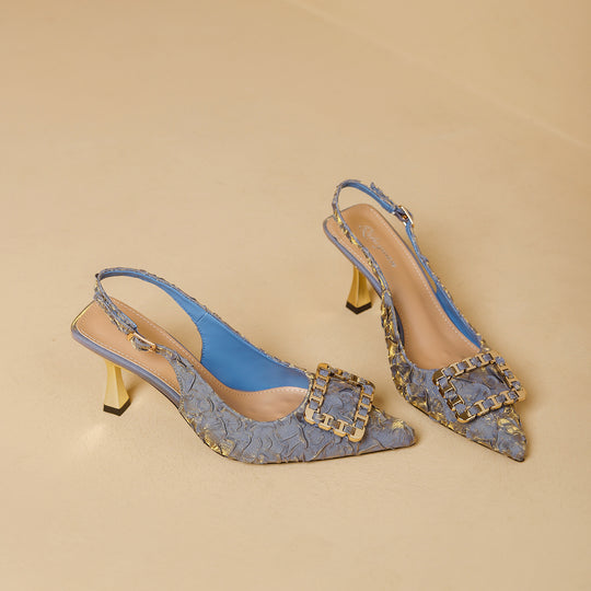 Damen Slingback-Pumps mit elegantem Schmuckdetail und modischem Blockabsatz R&B