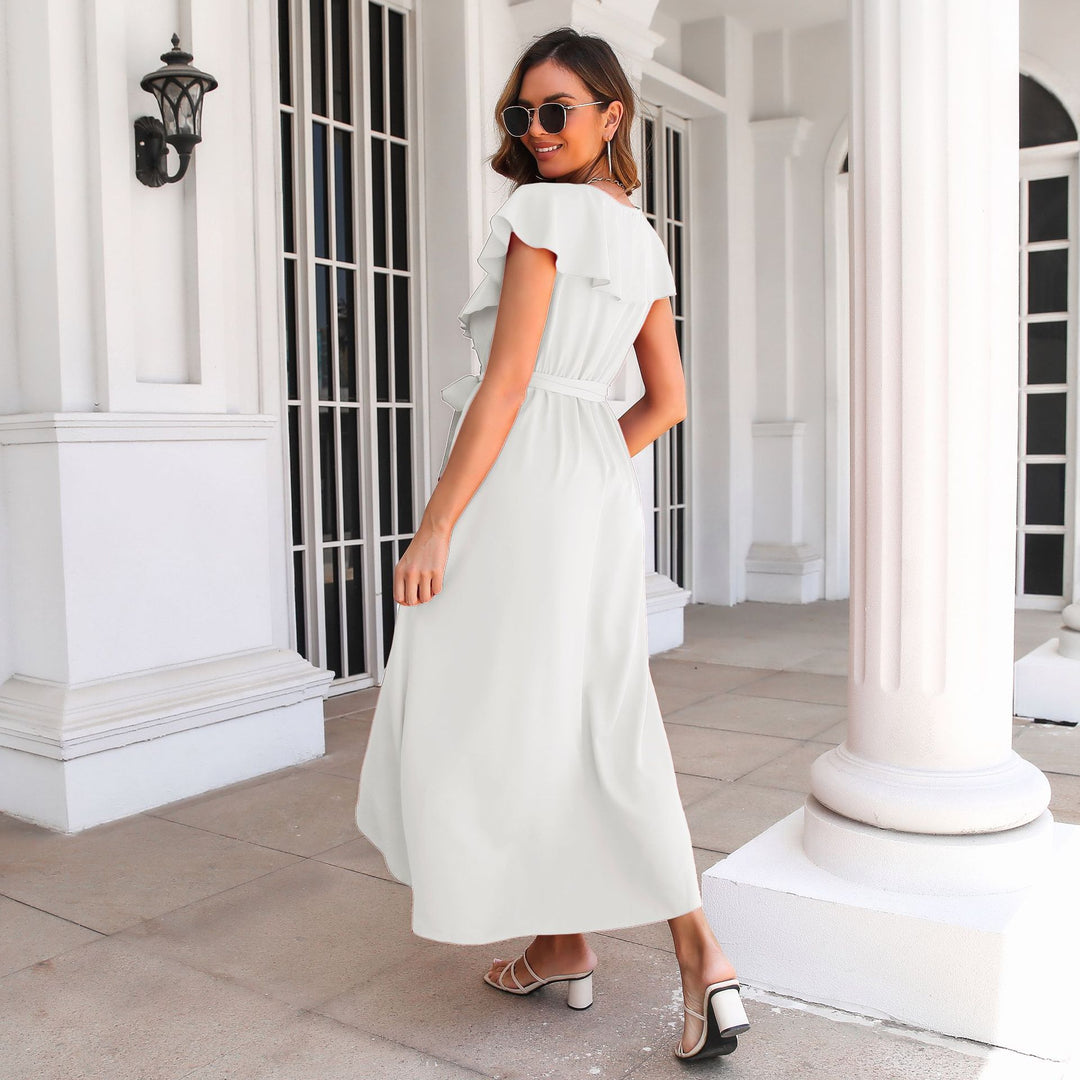Damen Maxikleid mit Rüschensaum und seitlichem Schlitz R&B