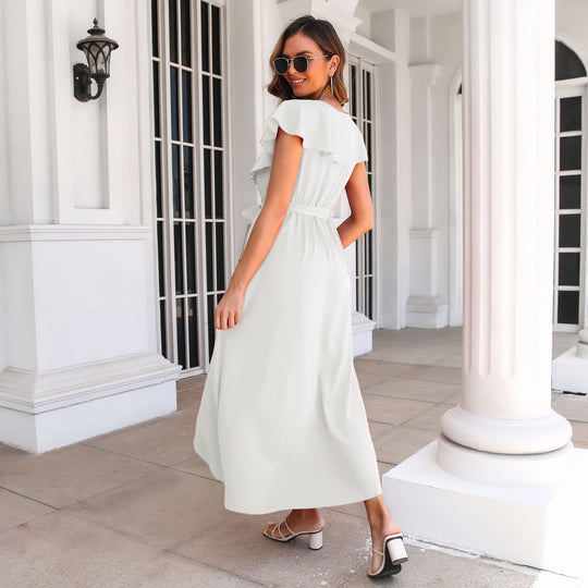Damen Maxikleid mit Rüschensaum und seitlichem Schlitz R&B