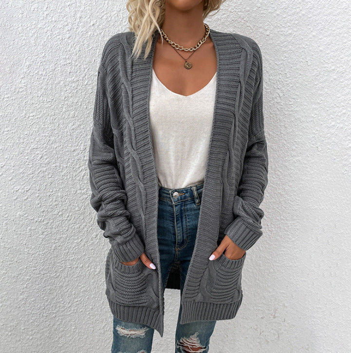 Damen Strickjacke mit tiefem V-Ausschnitt und Taschen