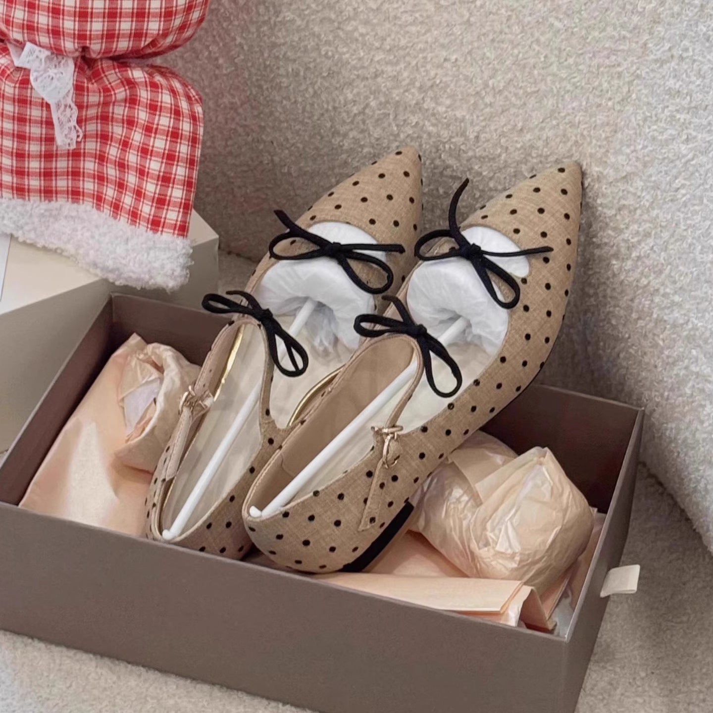 Damen Ballerinas mit eleganter Punktstruktur und dekorativem Schleifenakzent R&B