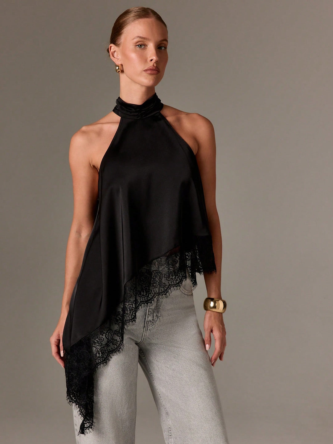 Damen Satin-Oberteil mit raffinierten Spitzenakzenten R&B