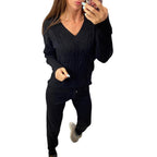 Damen Strickpullover und Jogginghose Set mit Zopfmuster R&B