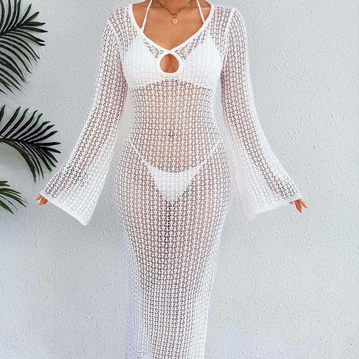 Damen Häkel-Strandkleid mit elegantem Schlitz R&B