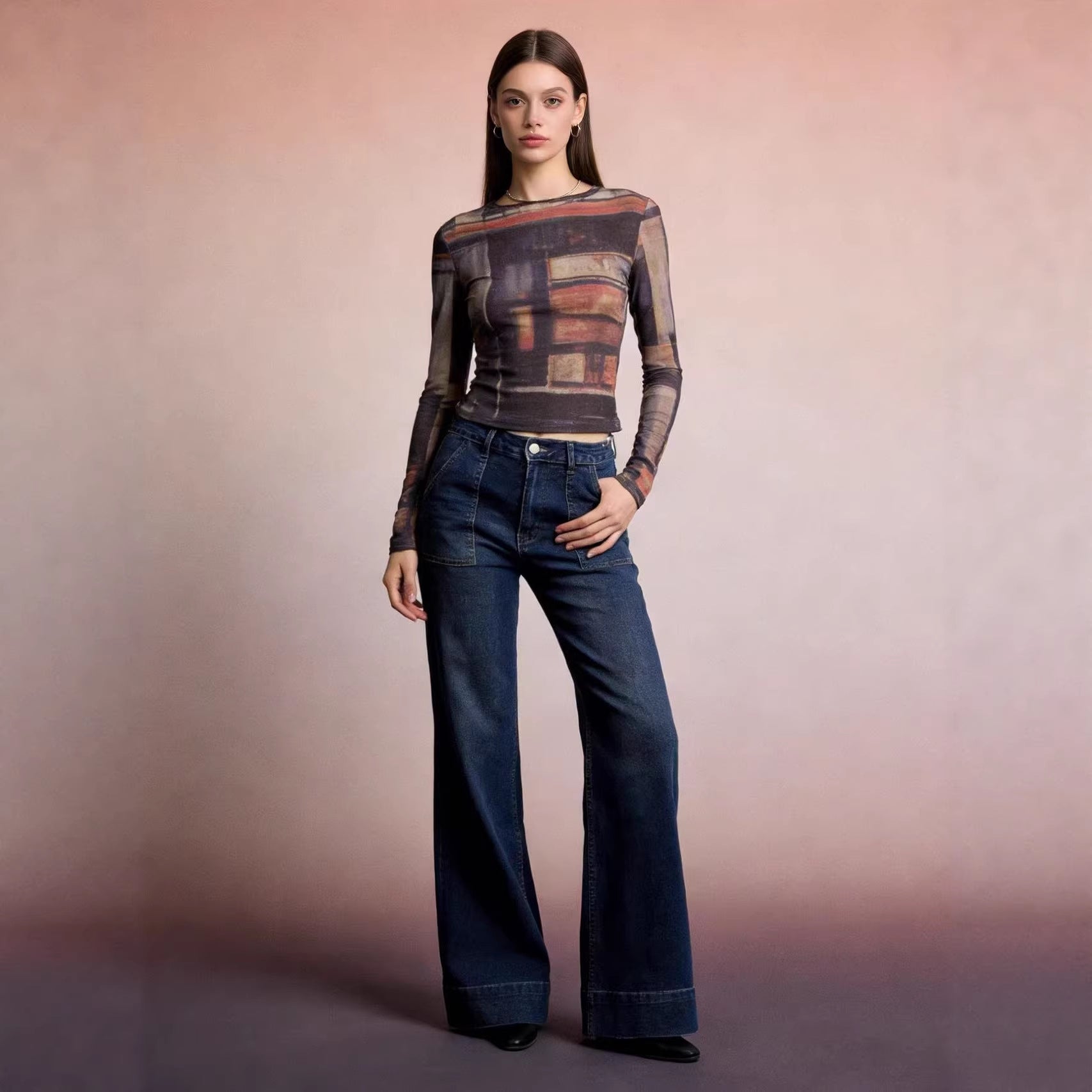 Damen High-Waist Weitbeinerhosen mit angesagtem Aufnäher