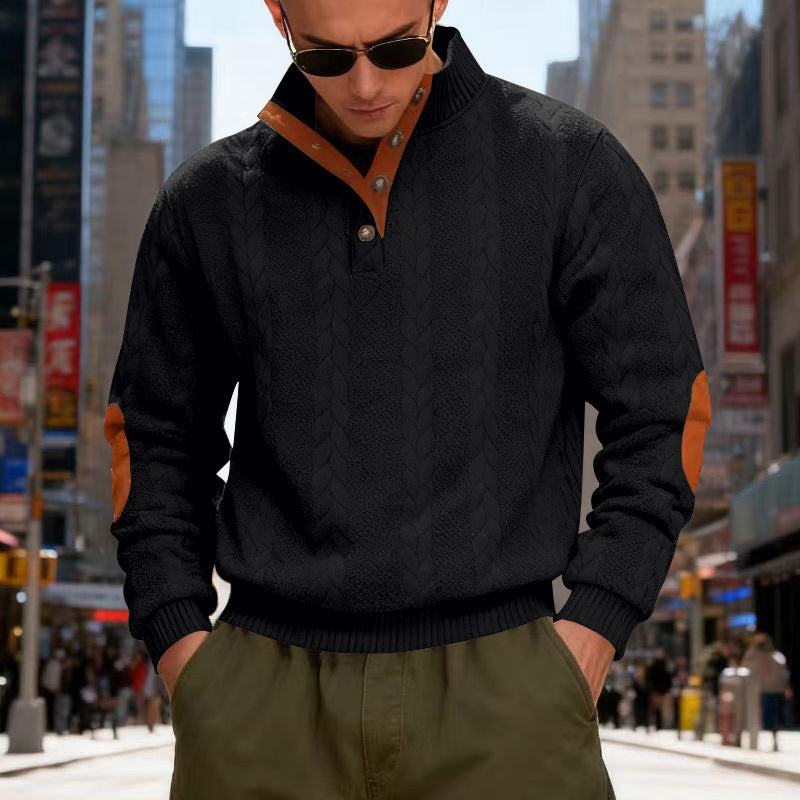 Herren gestrickter Pullover mit Kontrastdetails und modernem Knopfverschluss R&B