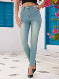 Damen figurbetonte High-Waist Jeans mit modischen Distressed-Elementen