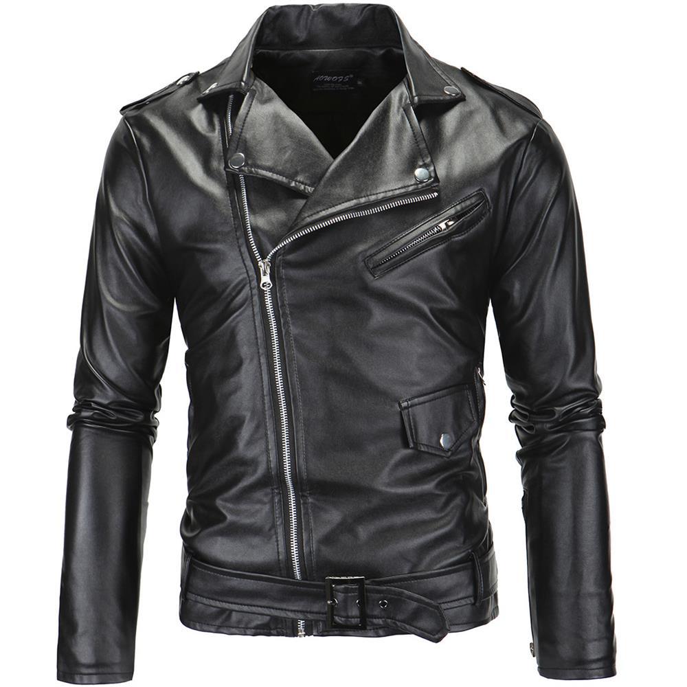 Herren stylische Bikerjacke aus hochwertigem Kunstleder R&B
