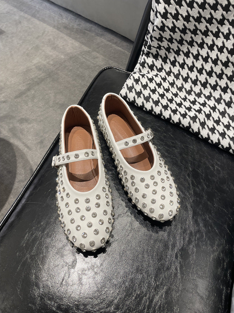 Damen Ballerinas mit elegantem Strassbesatz und Riemchen R&B
