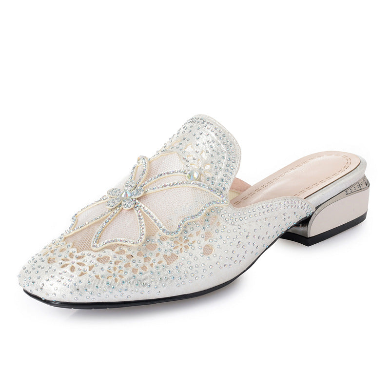 Damen Mules mit funkelnden Strassverzierungen und elegantem Blütenakzent R&B
