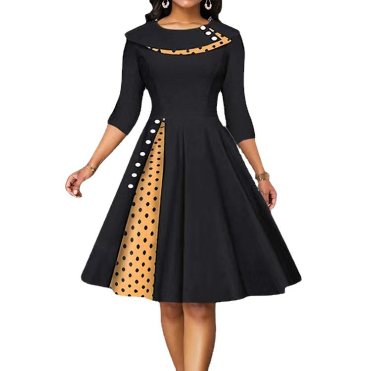 Damen Vintage Elegantes Kleid mit einzigartigem Polka-Dot-Design und ausgestelltem Rock R&B