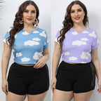 Damen cropped T-Shirt mit Wolkenmuster und elastischem Bund R&B