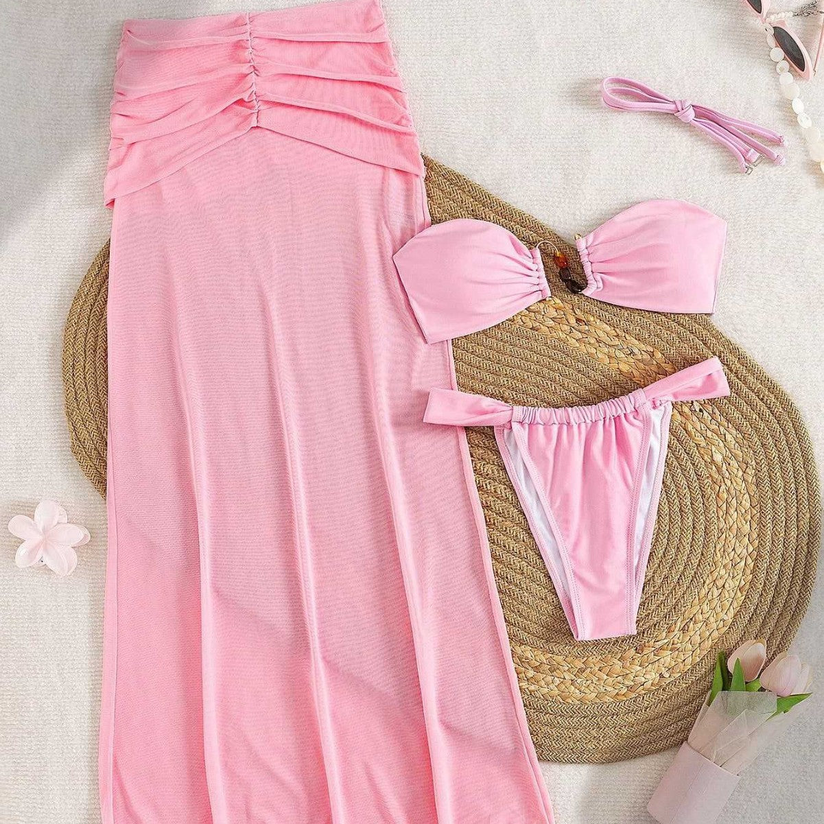 Damen Bandeau-Bikini mit fließendem Maxi-Rock R&B