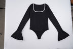 Damen Body mit langen Ärmeln und elegantem Rüschenabschluss R&B