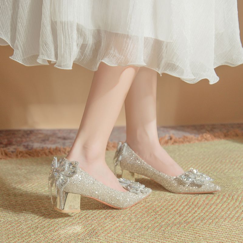 Damen elegante und funkelnde Pumps mit dekorativen Schleifen R&B