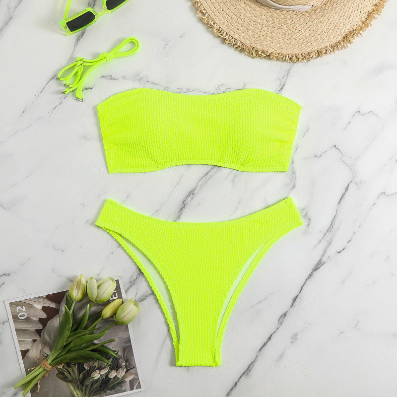 Damen Bandeau-Bikini mit hohem Beinausschnitt und strukturierter Textur R&B
