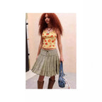 Damen florales Spaghetti-Top mit Spitzenrand R&B