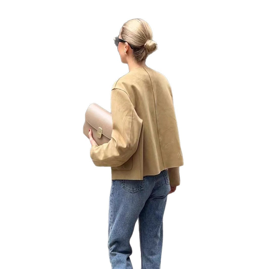 Damen modische Kurzjacke mit praktischen Taschen und Knopfverschluss R&B